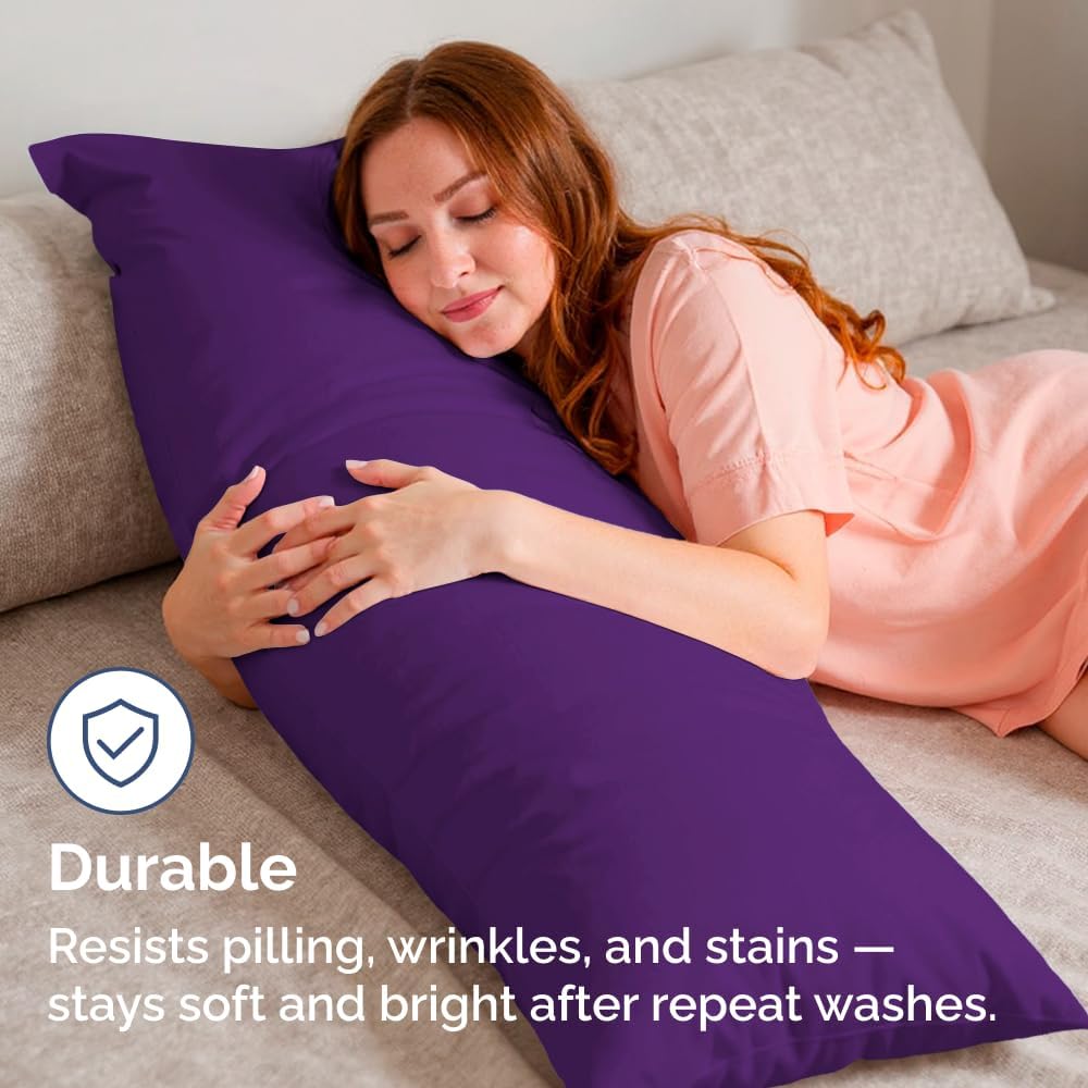 Skiennix Body Pillowcases Set of 4 | Soft 20x54 Long Pillow Covers for Cozy Sleep - Machine Washable, Fade-Free (Purple)