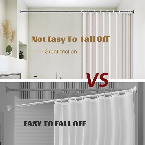 GXOACKJ Black Shower Curtain Rod - Adjustable 31-68 Inch Spring Tension, No Drilling, Rust-Resistant Stainless Steel