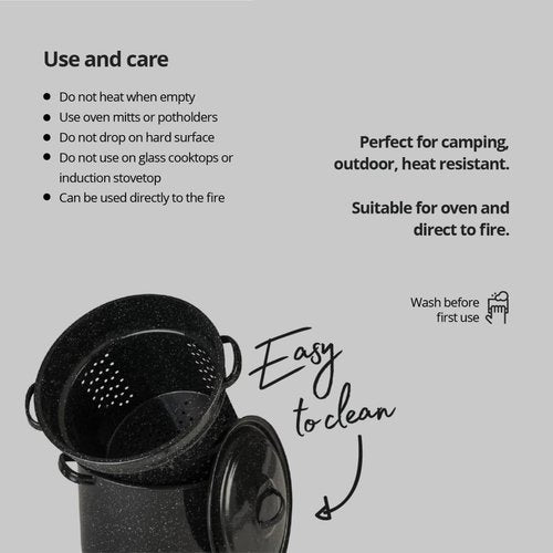 Granite Ware 7.5 Qt 3 Piece Multiuse Pasta Pot Set, Strainer Pot with lid. (Speckled Black) Seafood, Soups, Sauce, Large Capacity. Easy to Clean. Dishwasher Safe.