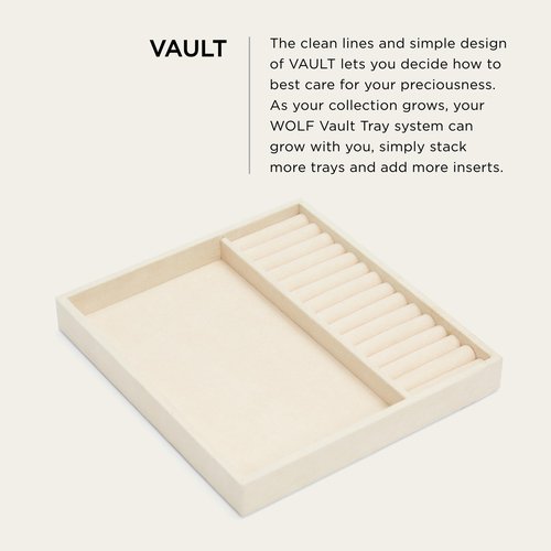 WOLF VAULT Half Tray Ring Insert, Beige - Includes 14 Ring Rolls - Stackable - Anti-Tarnish LusterLoc Lining - Prevents Jewelry Discoloration + Tarnishing