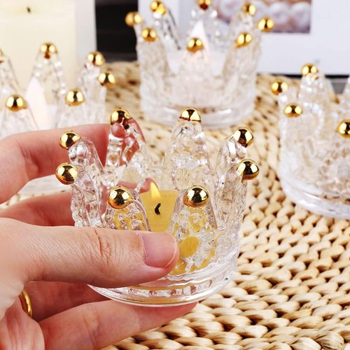 Crown Glass Tealight Candle Holders - Set of 24 Elegant Votive Holders for Weddings & Home Decor