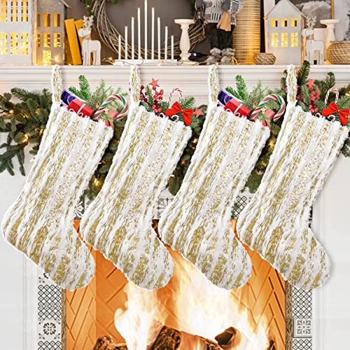 Alynsehom 4 Pack Gold Christmas Stockings 20in Faux Fur Holiday Decor