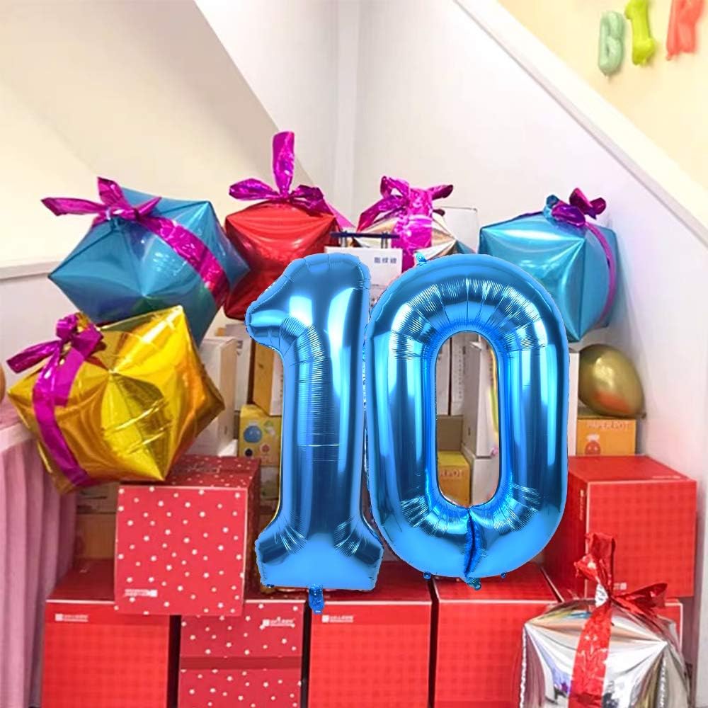 TONIFUL 40-Inch Blue Foil Mylar Number Balloons | Large 0-9 Set for Graduation, Weddings & Parties