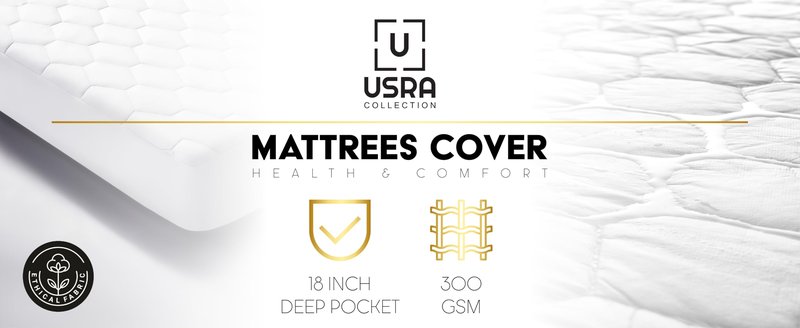 USRA 100% Cotton Twin Mattress Topper Protector Cover - 300 GSM Quilted Non-Toxic 18" Deep Premium Quality Thick Soft Water Resistant Pad for Mattress - Oeko-TEX Certified