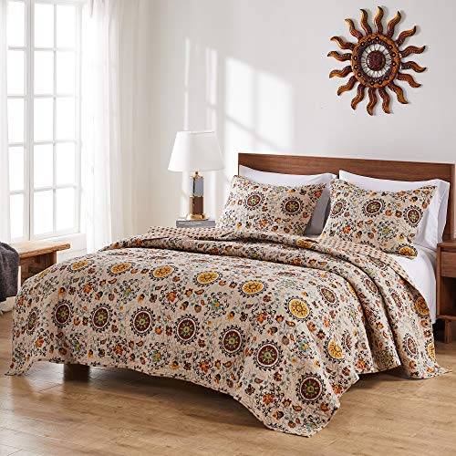 Andorra 100% Cotton Reversible Suzani Quilt Set, King Size