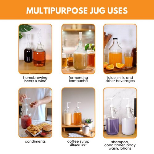 Fastrack 4-Pack 1 Gallon Glass Jug Set (128 oz) w/ White Metal Caps | Multipurpose 1 Gallon Jug, & Detergent Dispenser for Laundry, Glass Jar for Liquids, Water & Juice