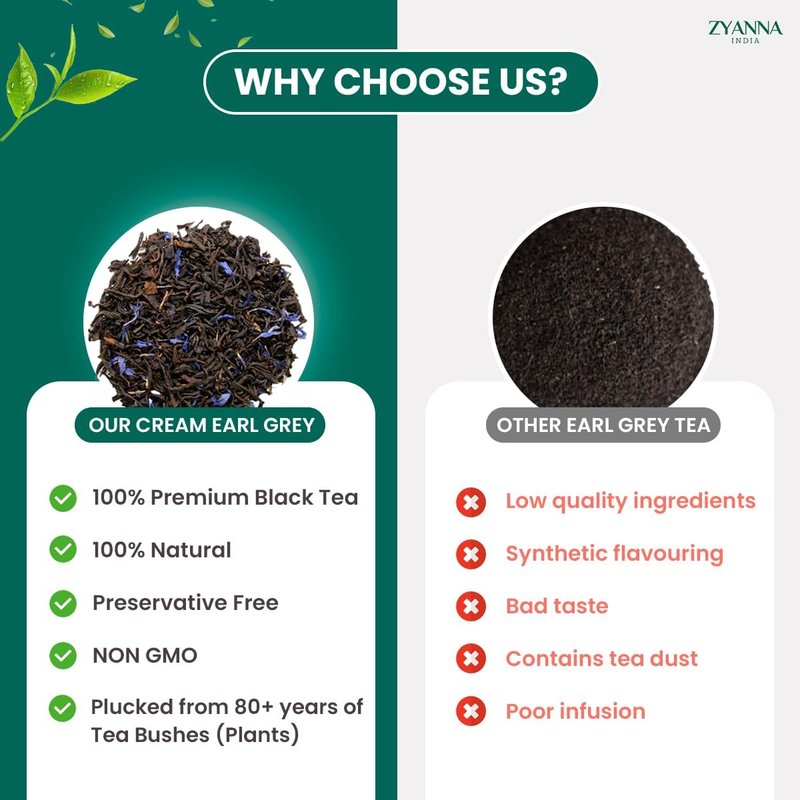 Zyanna Cream Earl Grey Black Tea | Premium Black Tea (3.53 Ounce Bag /50 cups) Citrus Bergamot Oil, Vanilla Flavor | Natural Caffeine | Smooth Lady Crème Aromatic Loose Leaf Bags - Hot Iced Kombucha