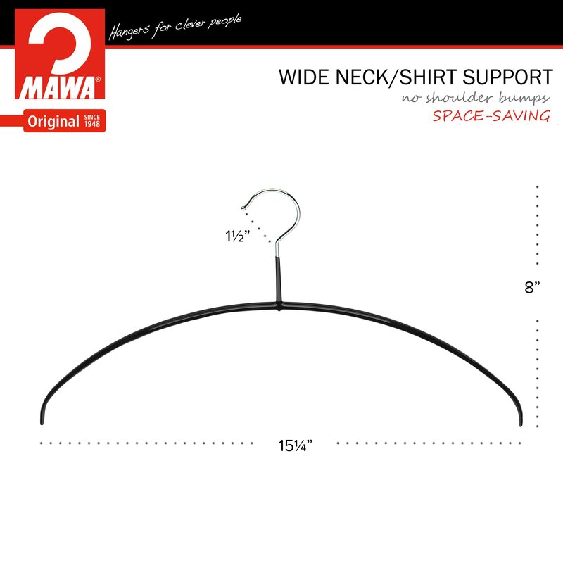 Mawa by Reston Lloyd, Euro Ultra-Thin Series, Non-Slip Space Saving Clothes Hanger, Style 40/PT for T-Shirts, Blouse, & Sun Dresses, Set of 20, Black