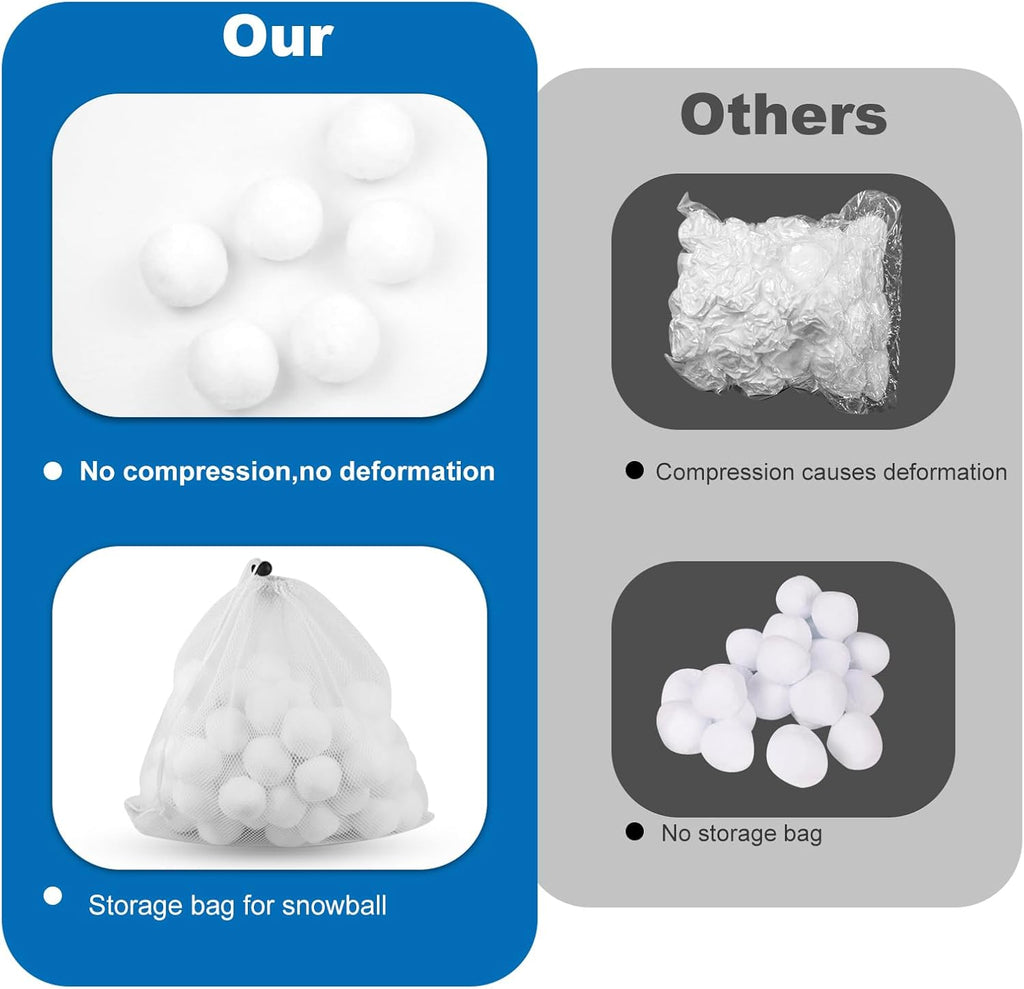 Skiennix 100 Pcs Fake Snowballs Set - Soft Artificial Snow Balls with Drawstring Bag for Indoor/Outdoor Fun