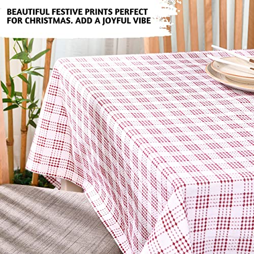 Folkulture Red Christmas Tablecloth 60 x 72 Inches with Season Stripe Pattern, Cotton Rustic Decor