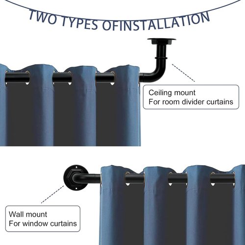 Byondeth Curtain Rods - Adjustable Blackout Wrap Around | 16-45 Inches, 1 Inch Diameter, Black