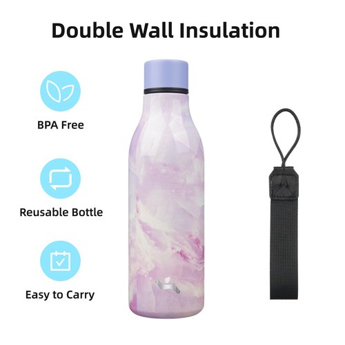 Insulated Water Bottle with Strap,18 oz Double Wall Stainless Steel Vacuum Bottles Metal Water Flask,Dawn