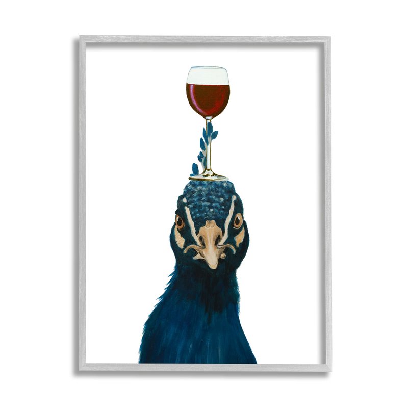 Stupell Industries Quirky Blue Peacock Balancing Wine Glass On Head, Design by Coco de Paris