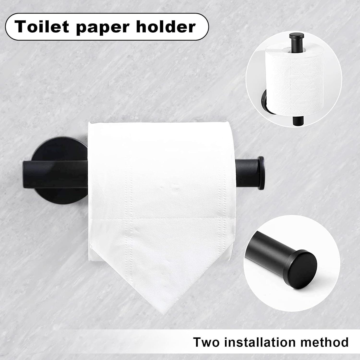 Toptowel 10sets Towel bar Sets, Includes 2Pcs 23.6 inch Towel bar,2Pcs Towel Hook,2Pcs Towel Ring,2Pcs Toilet Paper Holder-Matte Black