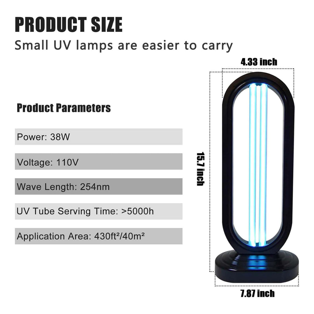 UV Light - Uv Bed Bugs, UV Lamp with 4- Speed Timing and Remote Control (38w Uvc Bulb) (1Pcs-Black)