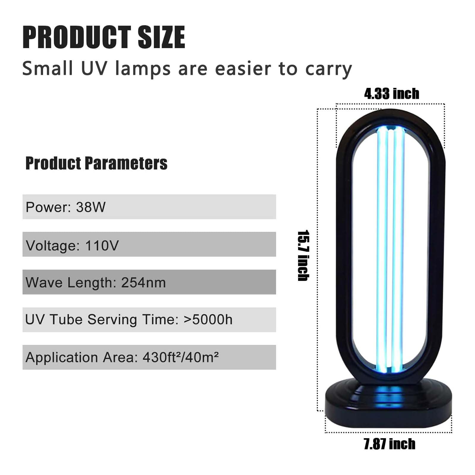 UV Light - Uv Bed Bugs, UV Lamp with 4- Speed Timing and Remote Control (38w Uvc Bulb) (1Pcs-Black)