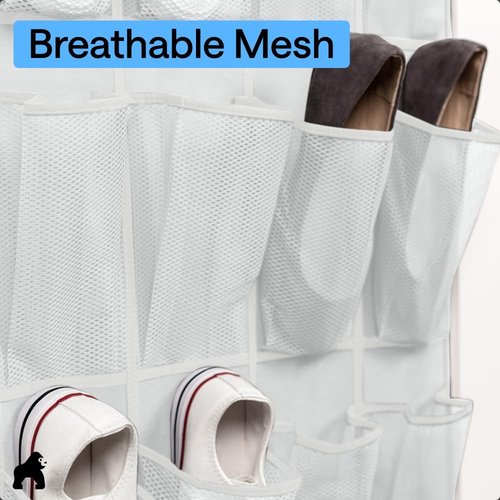GORILLA GRIP Over The Door Shoe Organizer - 35 Large Breathable Mesh Pockets | Space-Saving Hanging Storage, 68.5H x 24.5W, White