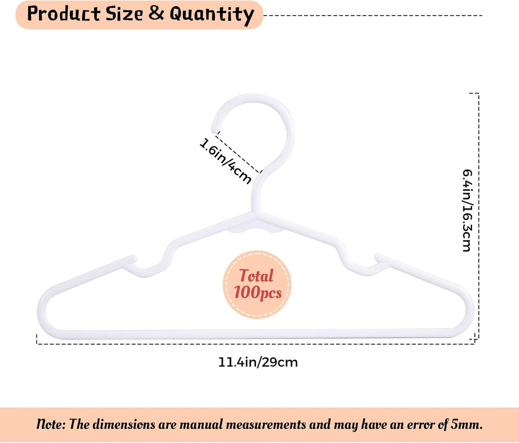 White Kids Hangers by [Brand Name] - Durable 11.6 Inch Baby Clothes Hangers for Toddlers & Children | Non-Slip, Space-Saving Design