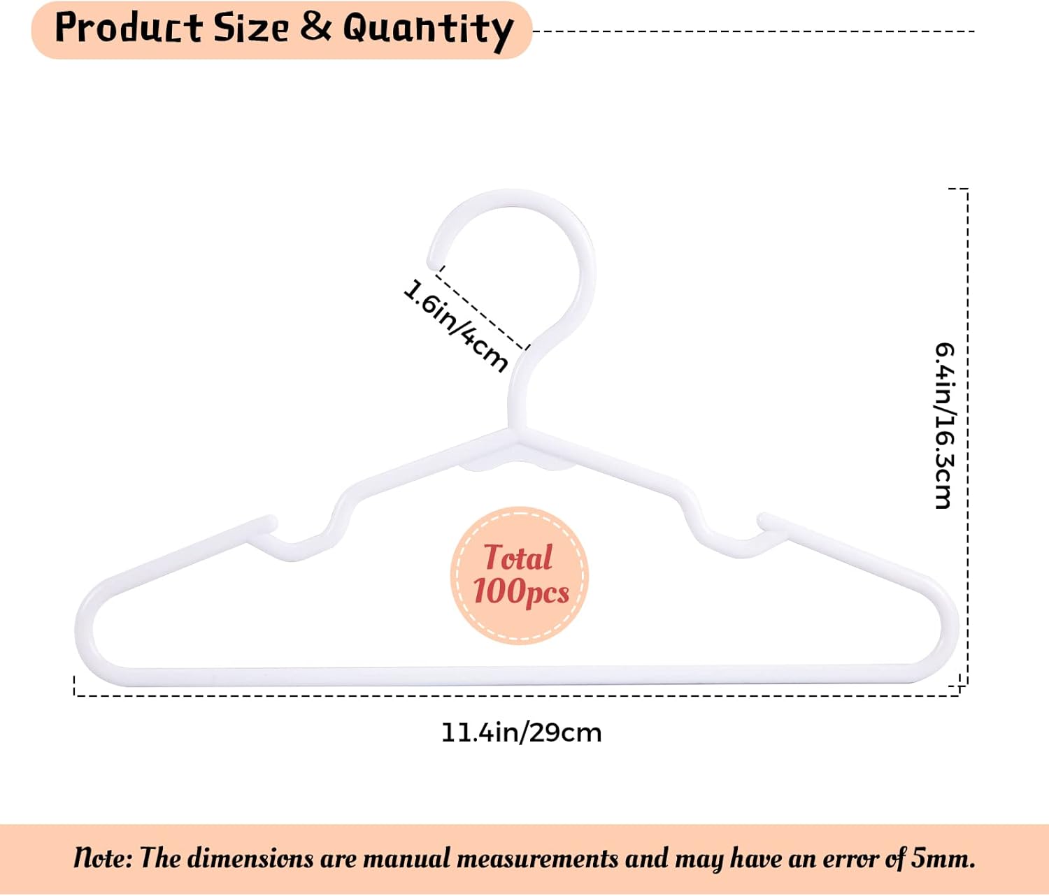 White Kids Hangers by [Brand Name] - Durable 11.6 Inch Baby Clothes Hangers for Toddlers & Children | Non-Slip, Space-Saving Design