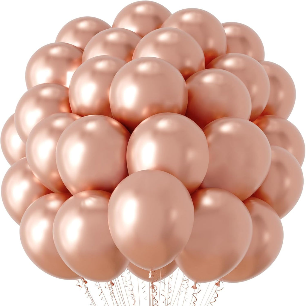 Voircoloria Metallic Rose Gold Balloons - 12-Inch Chrome Latex | 66-Pack for Parties & Celebrations