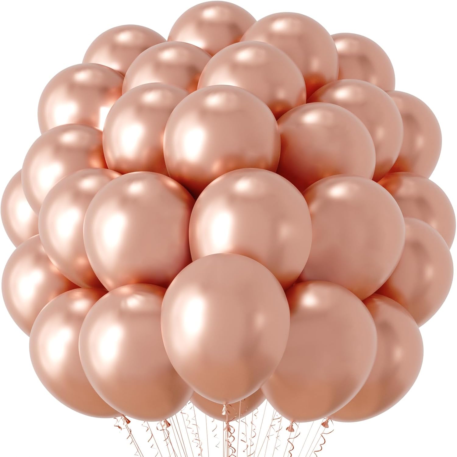 Voircoloria Metallic Rose Gold Balloons - 12-Inch Chrome Latex | 66-Pack for Parties & Celebrations