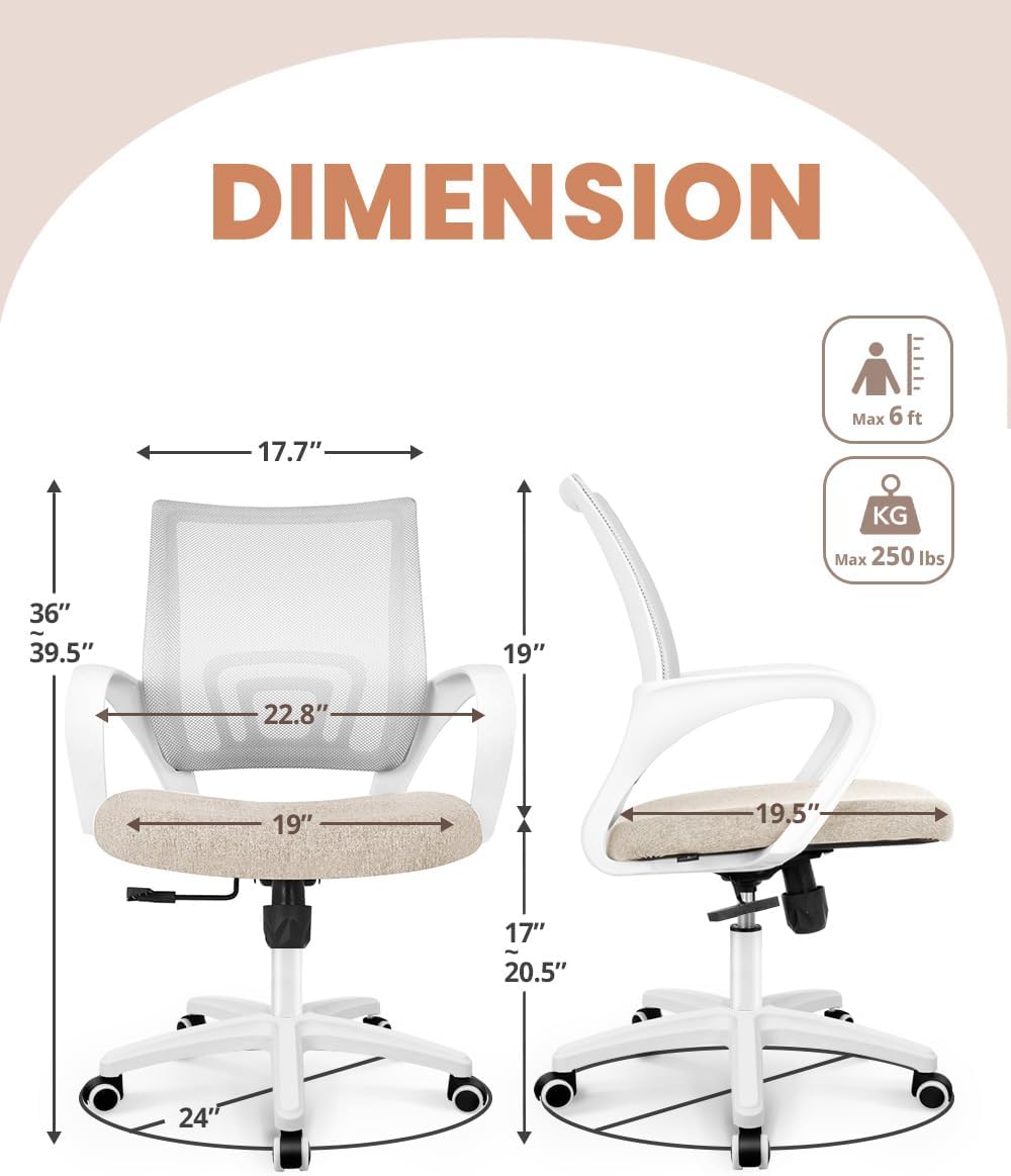 NEO CHAIR Ergonomic Office Desk Chair - Comfy Mesh Cushion with Adjustable Height & Lumbar Support | Beige