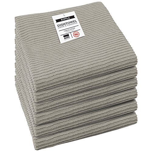 100% Cotton Ripple Kitchen Dish Towels, Grey, 18 x 28 Inches, Set of 6