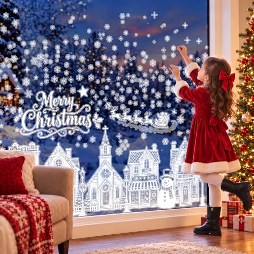 White House Window Clings - 9 Sheets Christmas Window Stickers for Glass - Double-Sided Decor for Party, Home, Classroom, Office - JOYGATHER
