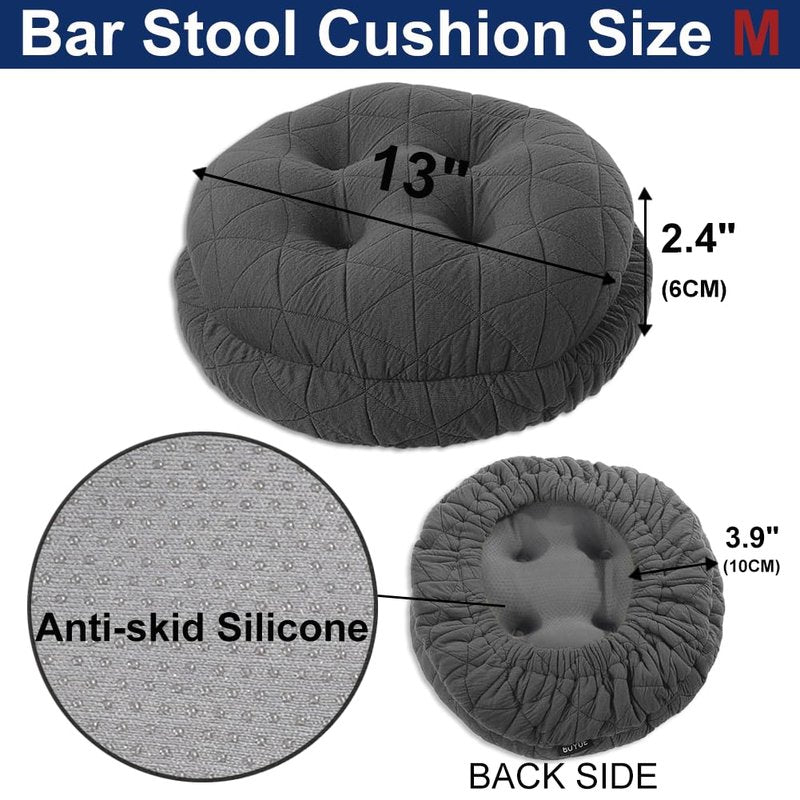 BUYUE Round Bar Stool Seat Cushion, Dia.13 Luxury Fashion Jacquard with Anti-Skid Silicone Bar Stool Cushion Padded (Dark Grey, M,1 Count)