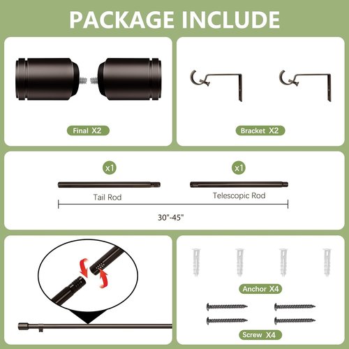 Adjustable Bronze Curtain Rods by [Brand Name] - 5/8” Diameter | 30-45 Inch for Small Windows