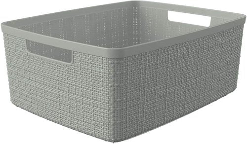 Curver Jute Decorative Storage Baskets - Set of 6 Medium 12L Bins for Home, Office & Kitchen | Grey