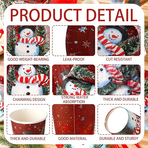 Sinmoe Red Snowman Christmas Paper Plate Dinnerware Set, 400 Pcs