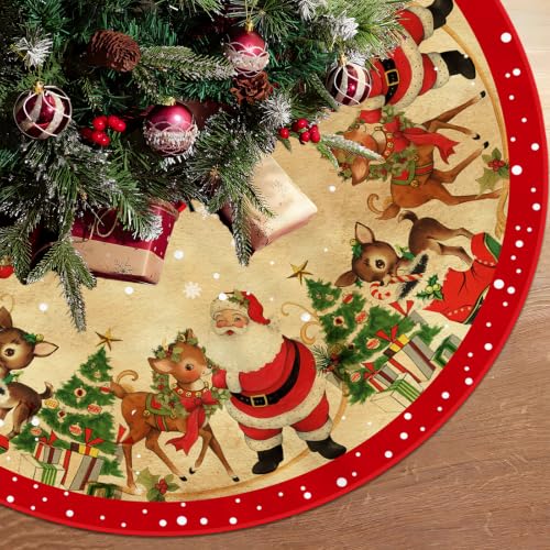 Retro Christmas Tree Skirt 36 Inch for Holiday Home Decor - FARMNALL