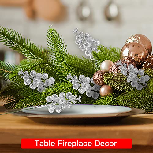Sggvecsy Silver Christmas Glitter Berries Stems - 30 Pack Holiday Decor