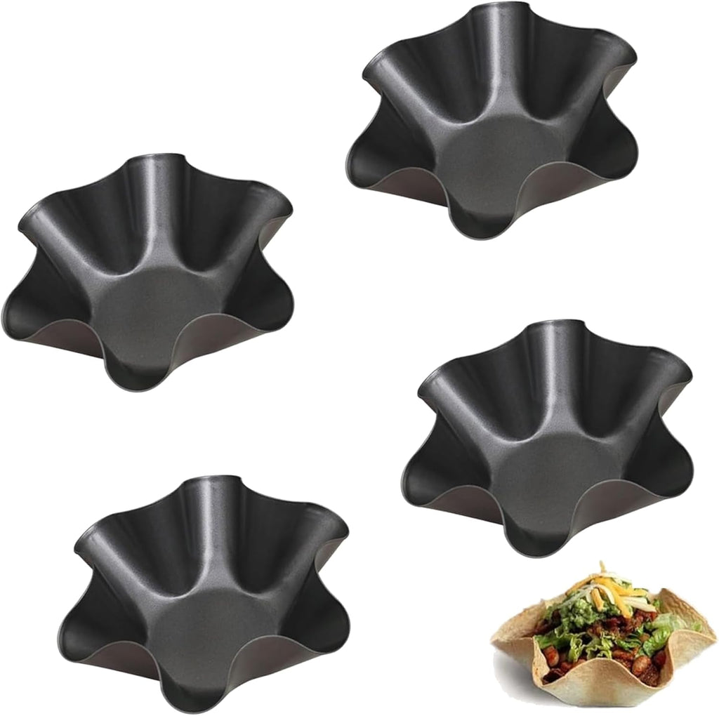 Skiennix 4-Pack Tortilla Pan Set - Nonstick Carbon Steel Taco Shell Molds | Dishwasher & Microwave Safe