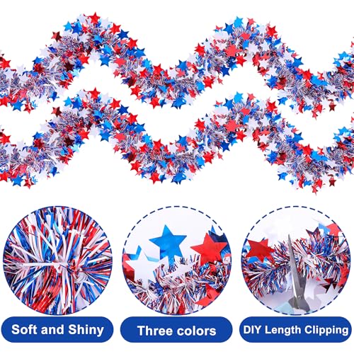 52.5ft Patriotic Star Tinsel Garland - Red White & Blue 4th of July Decor
