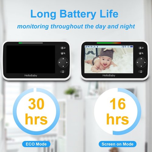 HelloBaby Baby Monitor - 5" Screen, 30-Hour Battery, Night Vision, 2-Way Talk, 1000ft Range, HB6550