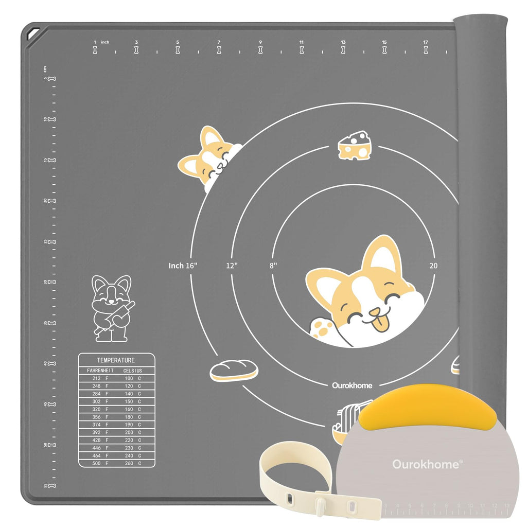 Ourokhome Silicone Baking Mat Sheet and Pastry Dough Cutter, 0.5 Inch Thick 32" X 24" BPA free Silicone Rolling Mat, Non-Stick and Anti-Slip, Dishwasher Safe (Gray)