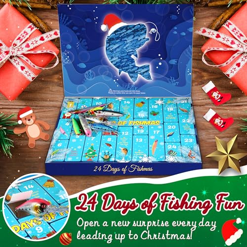 Fishing Advent Calendar 2026 - 24 Days Christmas Countdown Lure Set