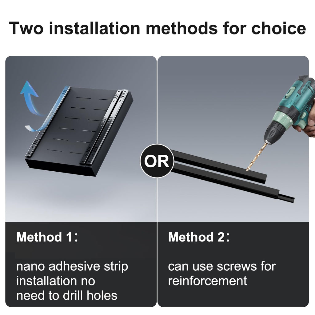 Melovinho 2 Pack Expandable Pull Out Kitchen Cabinet Organizer,Adhesive No Drilling Slide Out Drawers for Kitchen Base Cabinet,Shelves,PantryStorage, Adjustable Width Cabinets Drawers 12.4"-20.4"