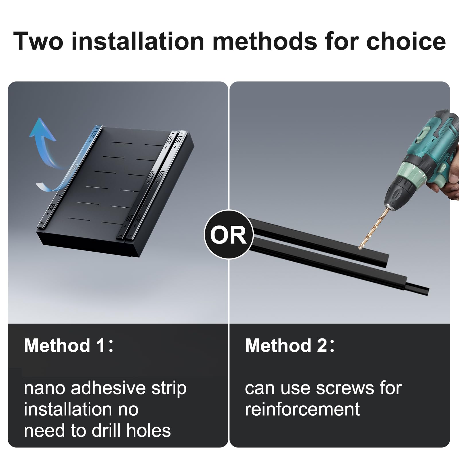 Melovinho 2 Pack Expandable Pull Out Kitchen Cabinet Organizer,Adhesive No Drilling Slide Out Drawers for Kitchen Base Cabinet,Shelves,PantryStorage, Adjustable Width Cabinets Drawers 12.4"-20.4"