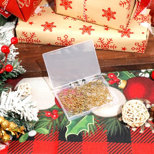 100 Pcs Gold Christmas Ornament Hooks with Storage Box, C-Shape Tree Hangers