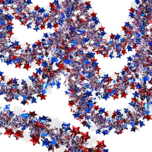 Red White and Blue Patriotic Tinsel Garland Decor (2 Pack, 66 Ft)