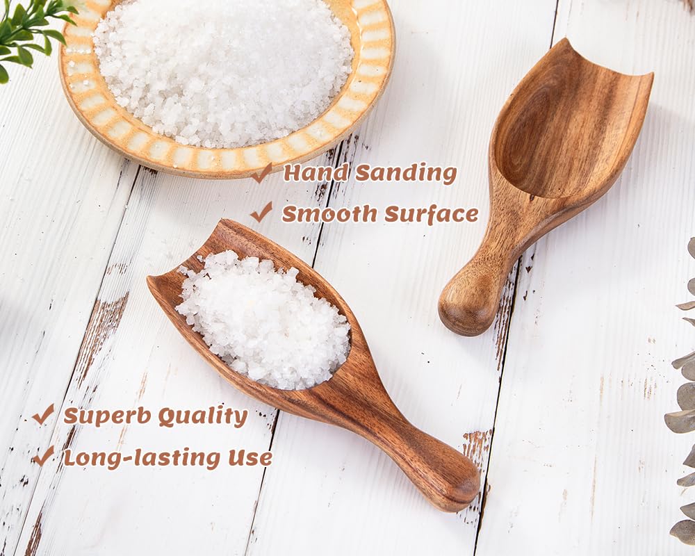 Acacia Coffee Scoop, 4pcs Large Wood Scoops for Coffee Beans, Big Wooden Scoops Shovel for Big Jars Canisters Ground Coffee, Sugar, Salt