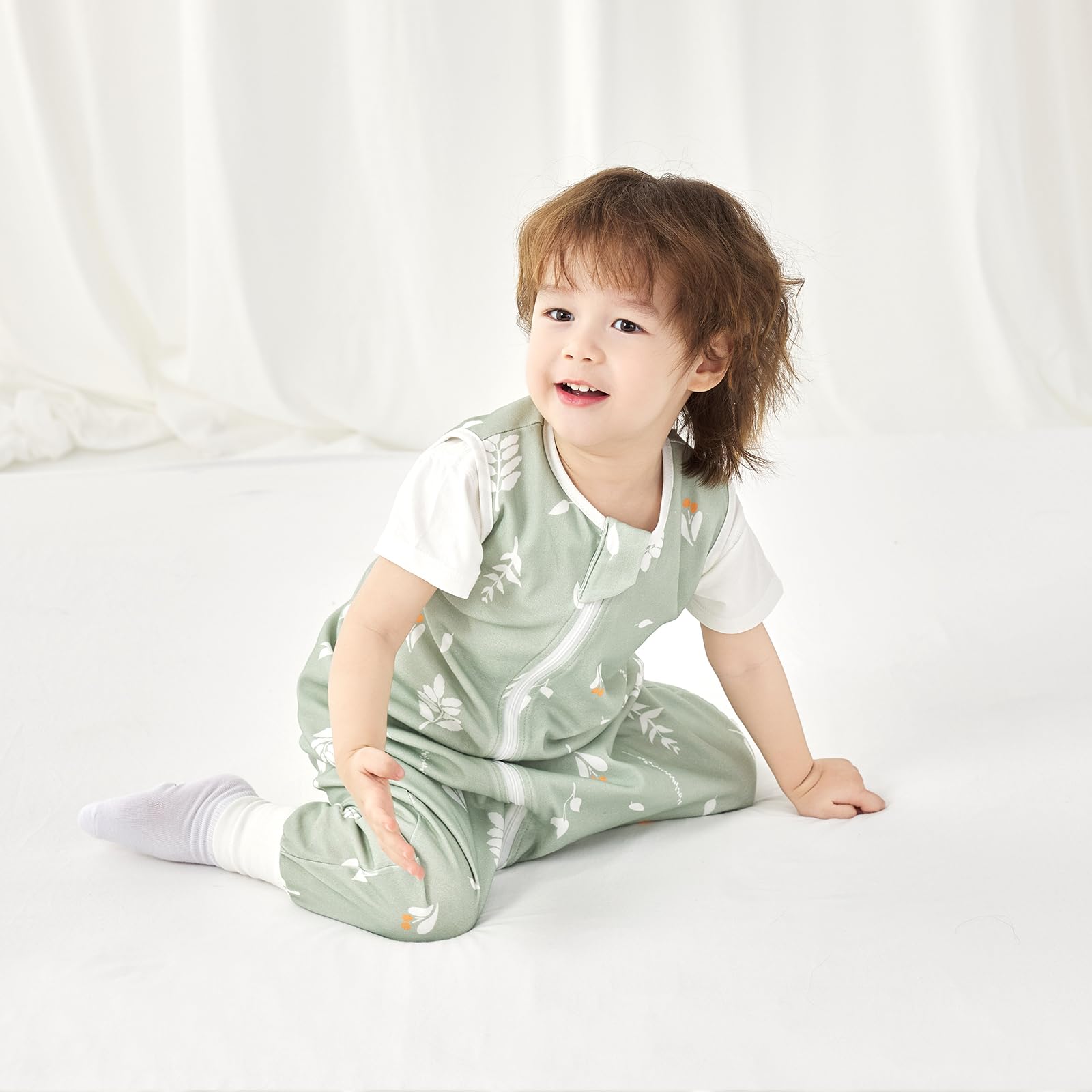 Nivolltha 2 Pack Super Soft 0.5 TOG Sleep Sack with Legs, 100% Organic Cotton Side Open Toddler Sleep Sack with Feet, Foliage & Bear, Size L