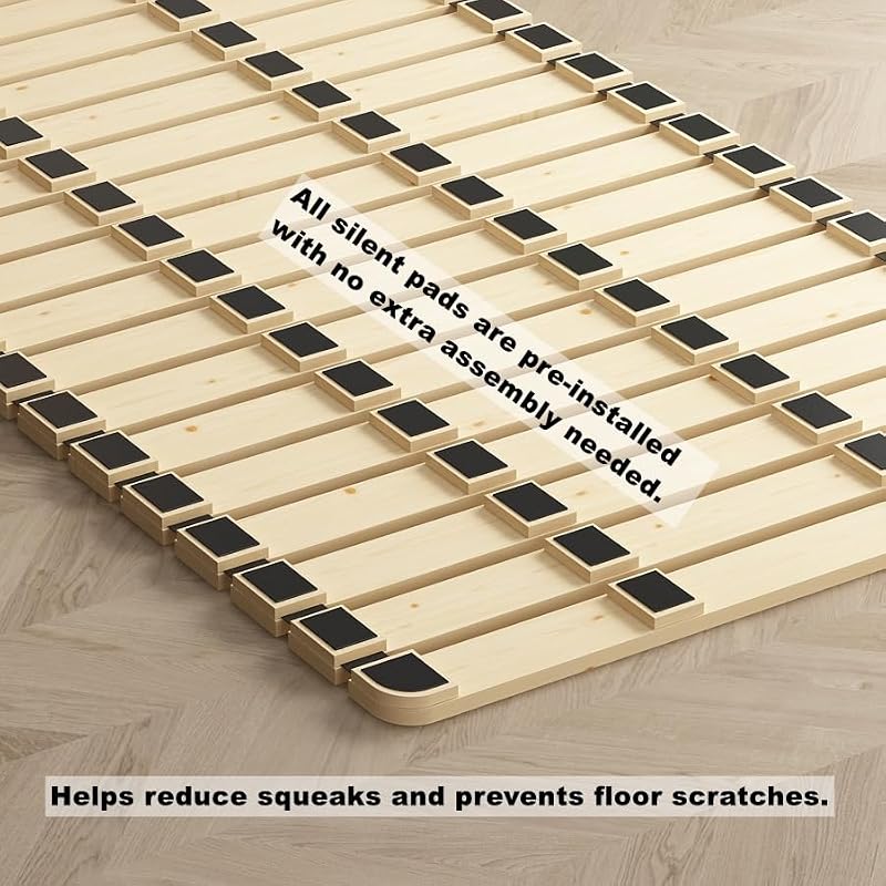 Foldable Solid Wood Slat Bed Frame for Full Size Futon or Mattress
