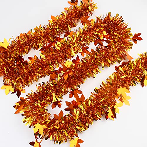 33FT Maple Leaf Tinsel Garland - Gold & Copper Metallic Fall Decor