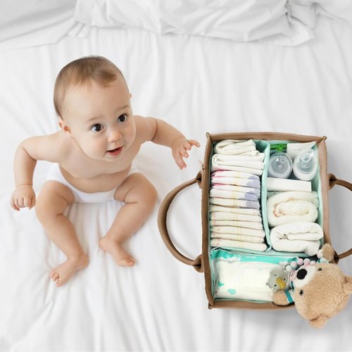 MOMINSIDE Diaper Caddy Organizer - Portable Nursery Storage Basket for Baby Essentials | Brown