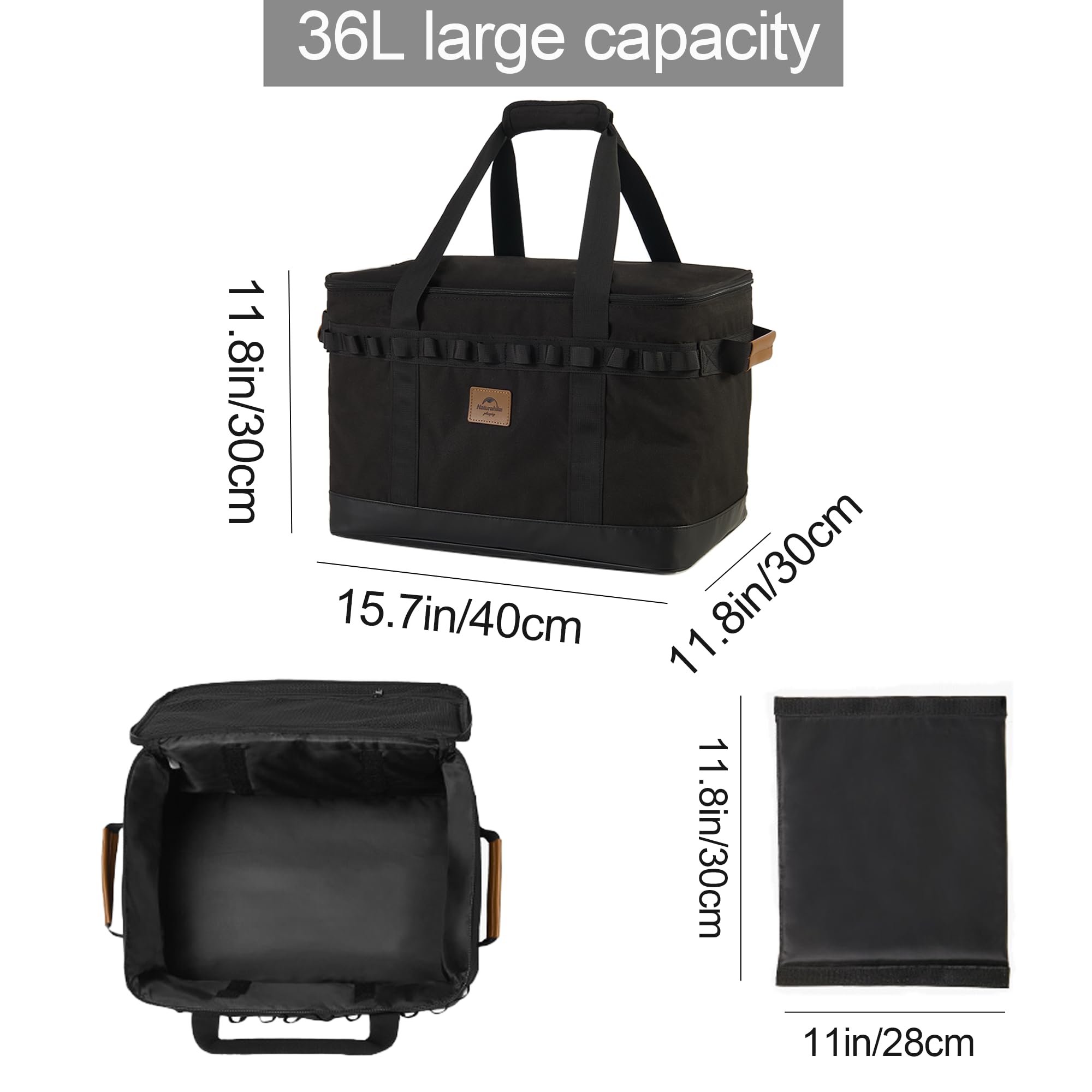 Naturehike 36L Camping Organizer,300D Waterproof Camping Storage for Camping Cooking Utensils and Camping Cookware,with Hard Bottom,with Removable partition for Camping,RV,Hiking