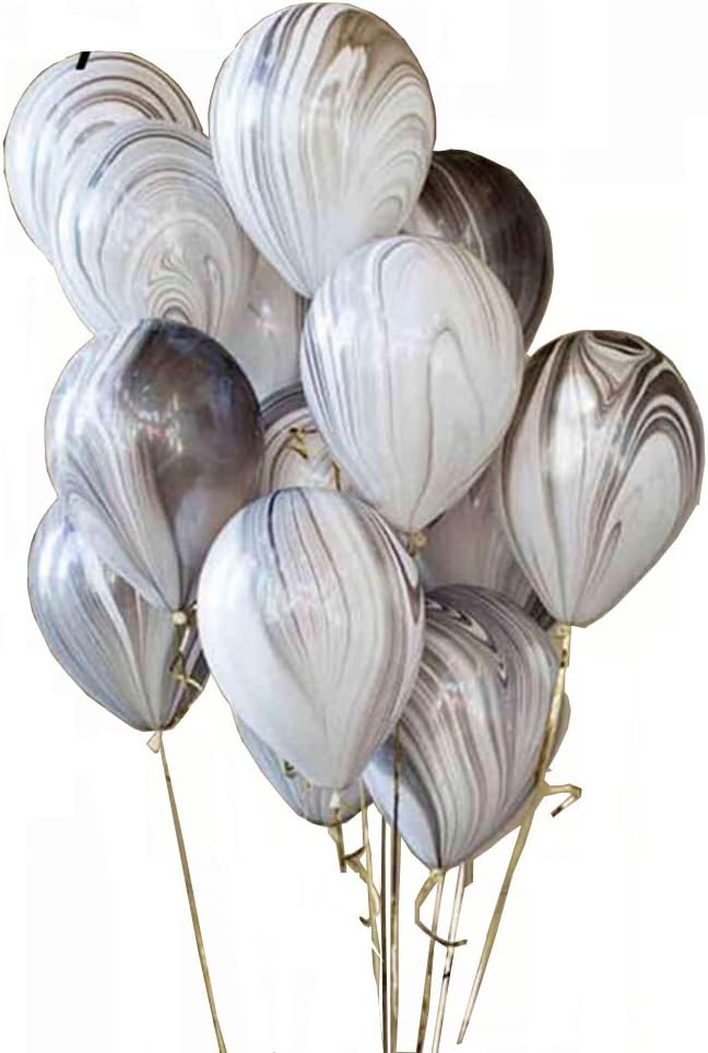 Skiennix 12-Inch Marble Latex Balloons - 50pcs Black, White & Grey Rainbow for Weddings & Parties